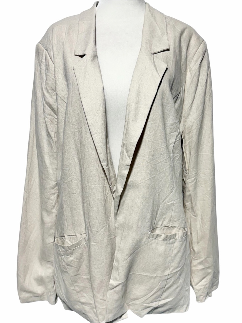 New with Defect JustFab Open Front Linen Blend Blazer Beige Size XXL